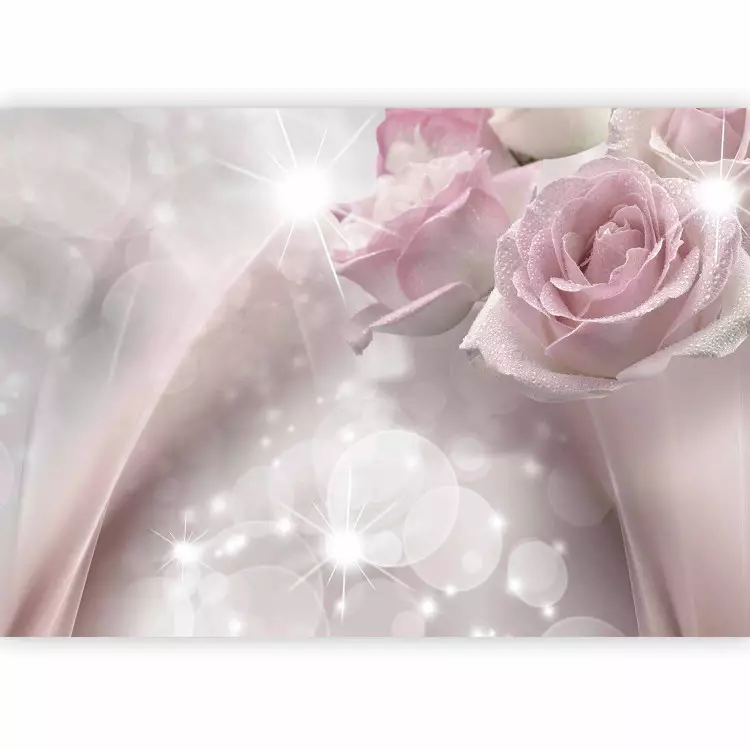 Romantische Komposition - Mit Tau überzogene blassrosa Rosen mit Glanz