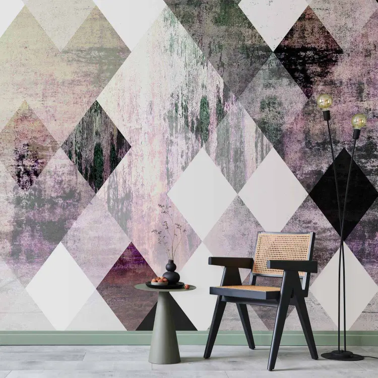 Rauten-Schachbrett Rosa - geometrische Abstraktion auf weißem Hintergrund