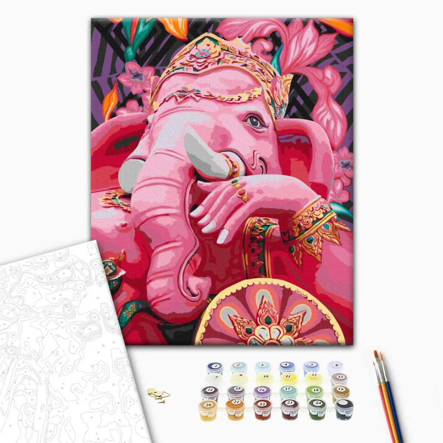 Malen Nach Zahlen Kit ‚Indien Ganesha‘ Für Erwachsene – 40x50 Cm, Mit Leinwand, Farben & Pinseln