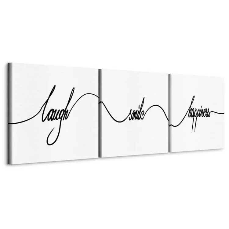 Lachen, Lächeln, Glück (3-teilig) - Minimalistische Schriftzüge