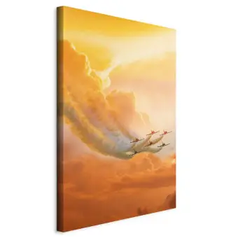 Wandposter Flugzeuge in den Wolken - Flug durch Wolken und orangefarbenen  Himmel - Poster - bimago