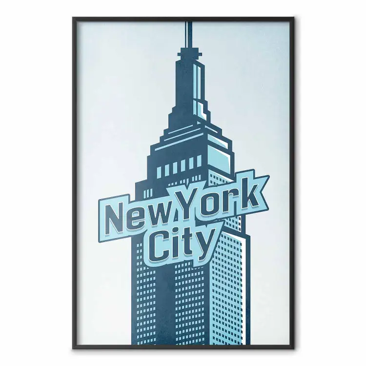 New York - Architektur und englische Schrift auf blauem Hintergrund