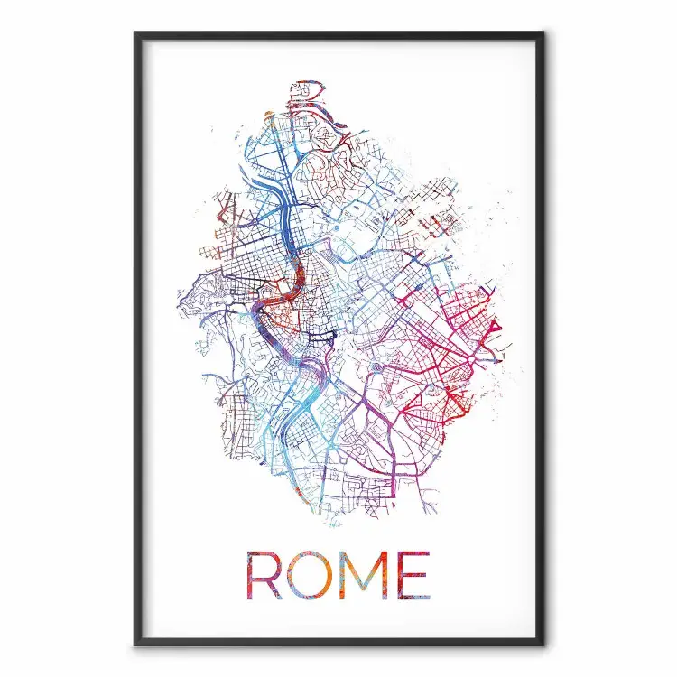 Rom - Englische Schrift und farbenförmige Karte der Stadt