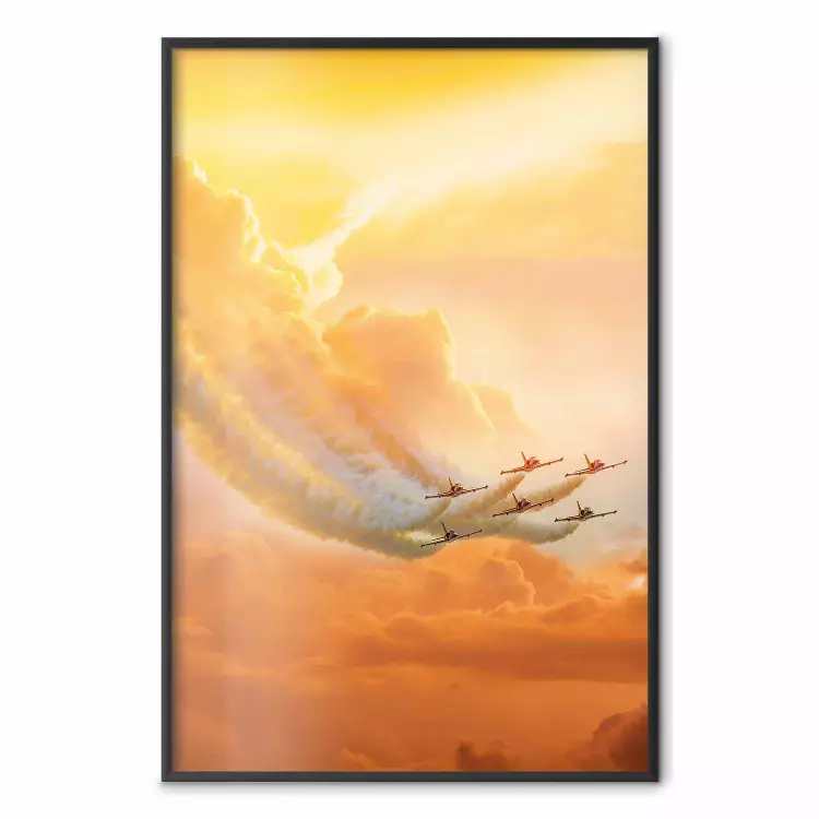 Flugzeuge in den Wolken - Flug durch Wolken und orangefarbenen Himmel
