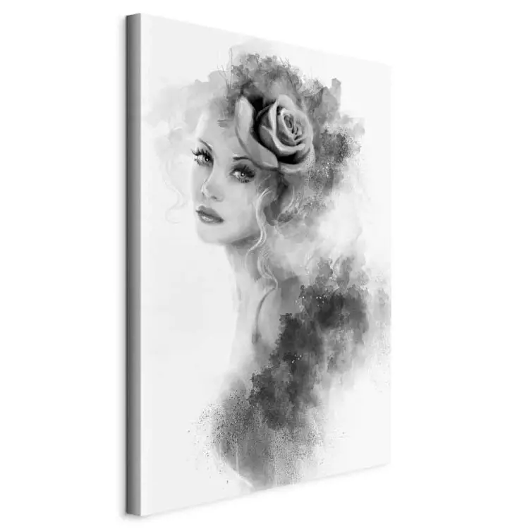 Rose im Haar (1-teilig) - Porträt eines Frauengesichts in Aquarell