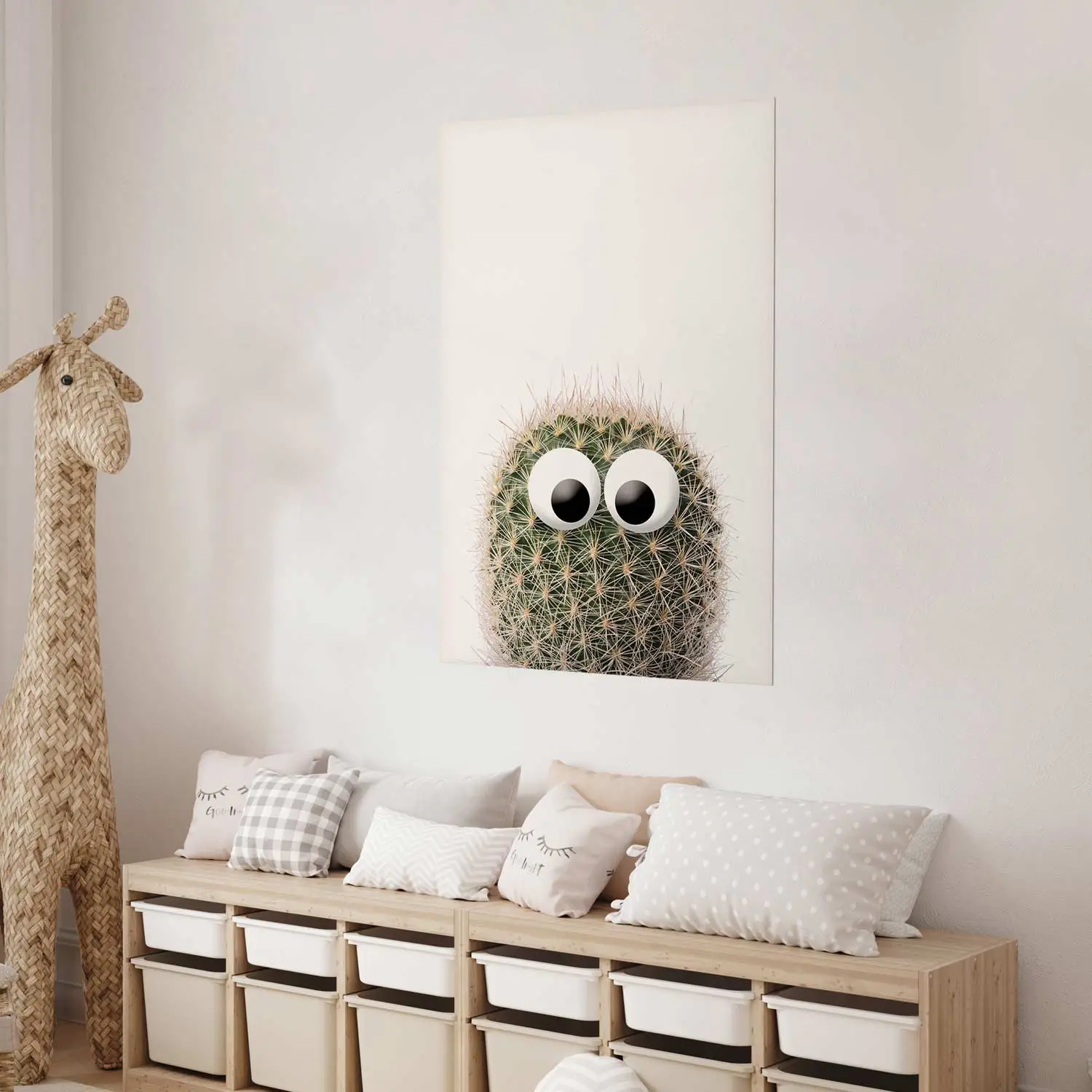 Wandposter Kaktus mit Augen - Lustige Pflanze auf einheitlichem Hintergrund  - Poster - bimago