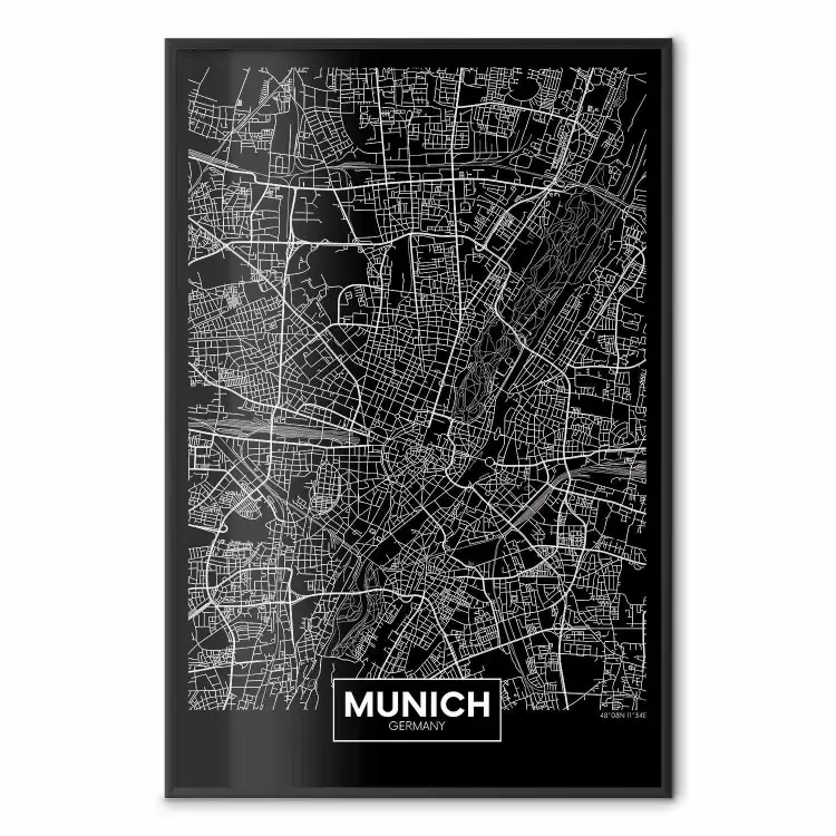 Dunkle Karte von München - Schwarz-weiße Komposition, Beschriftungen