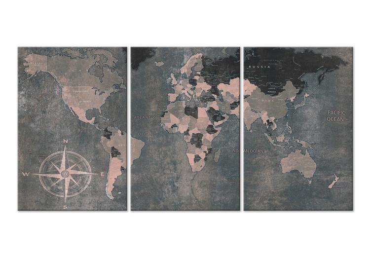 Leinwandbild Vintage World Map (3 Parts) Grey