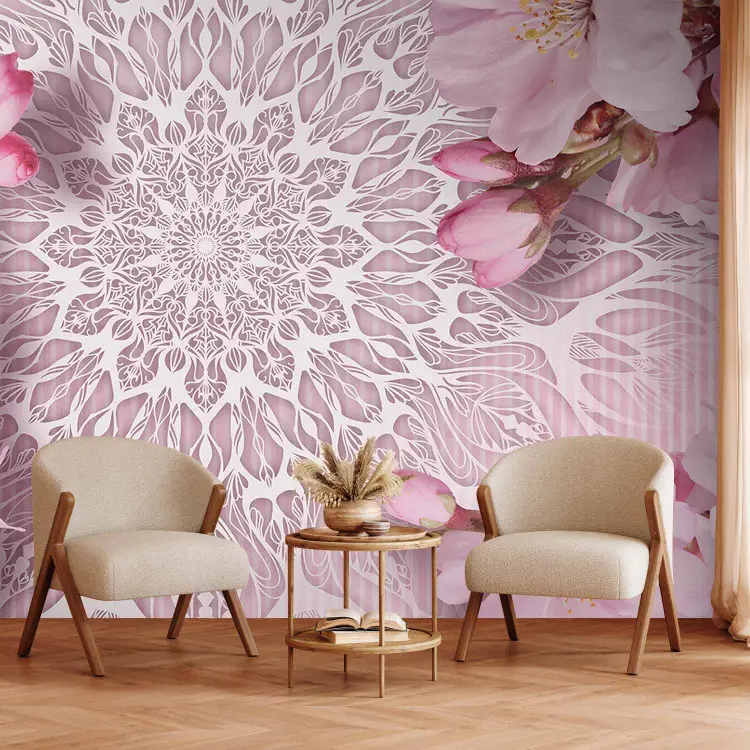 Pastellmandala - rosa Blumen auf hellem Hintergrund