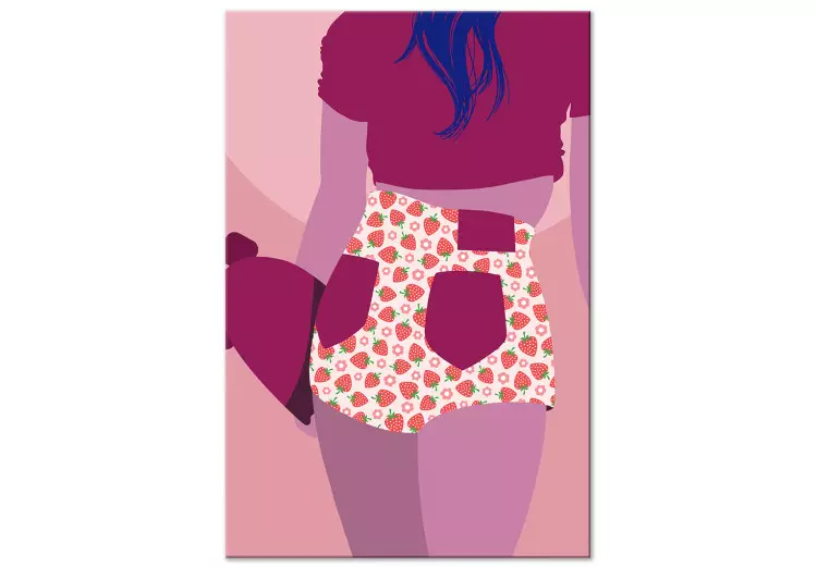 Frau in Shorts - rosa-lila Grafik mit einer Frauen-Silhouette