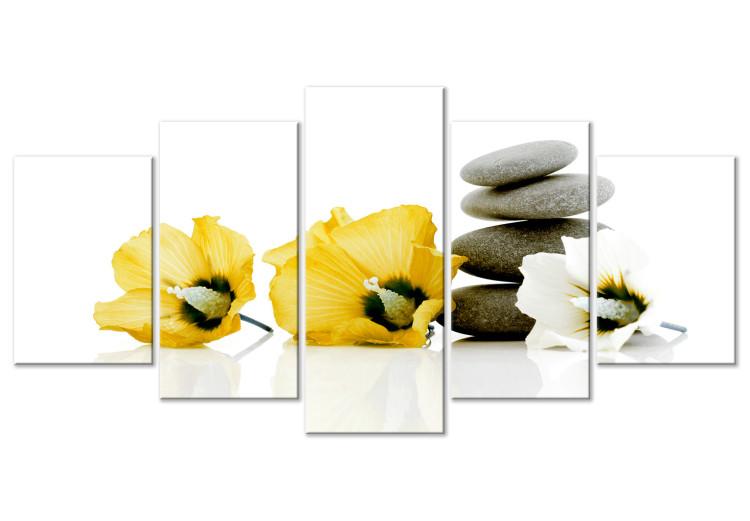 Leinwandbild Feng-Shui Blumenkomposition - Motiv mit gelben Malven und Steinen