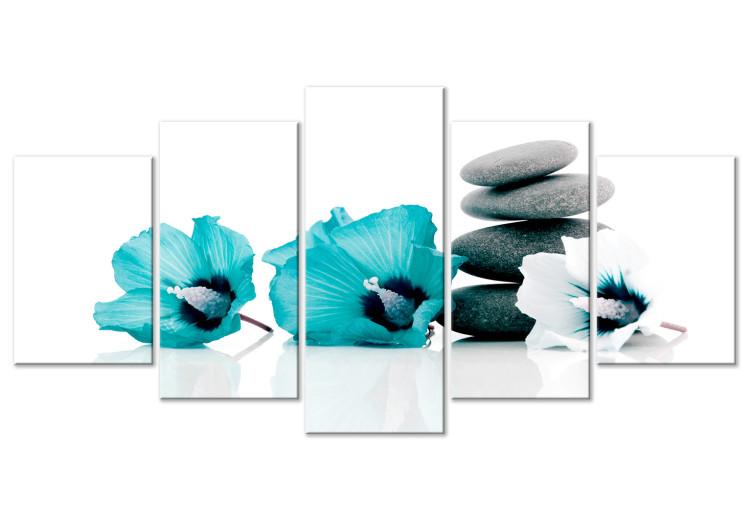 Leinwandbild Blaue Malven Feng Shui - Zen-Komposition mit Blumen und Kieselsteinen