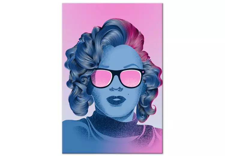 Blaues Porträt von Marilyn Monroe - Norma Jeane auf rosa Hintergrund