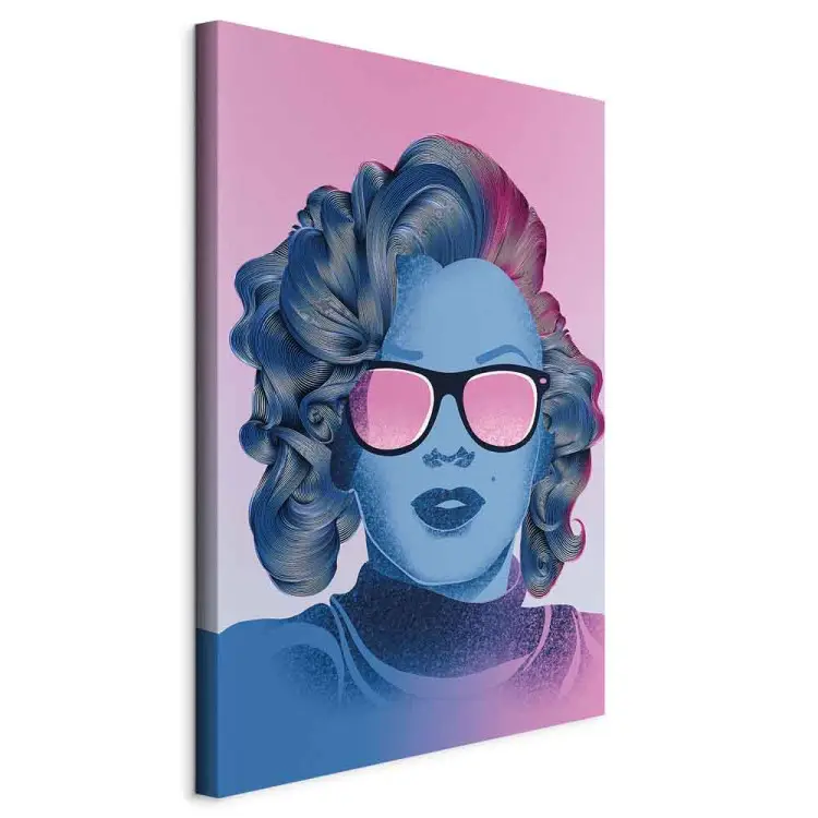 Blaues Porträt von Marilyn Monroe - Norma Jeane auf rosa Hintergrund