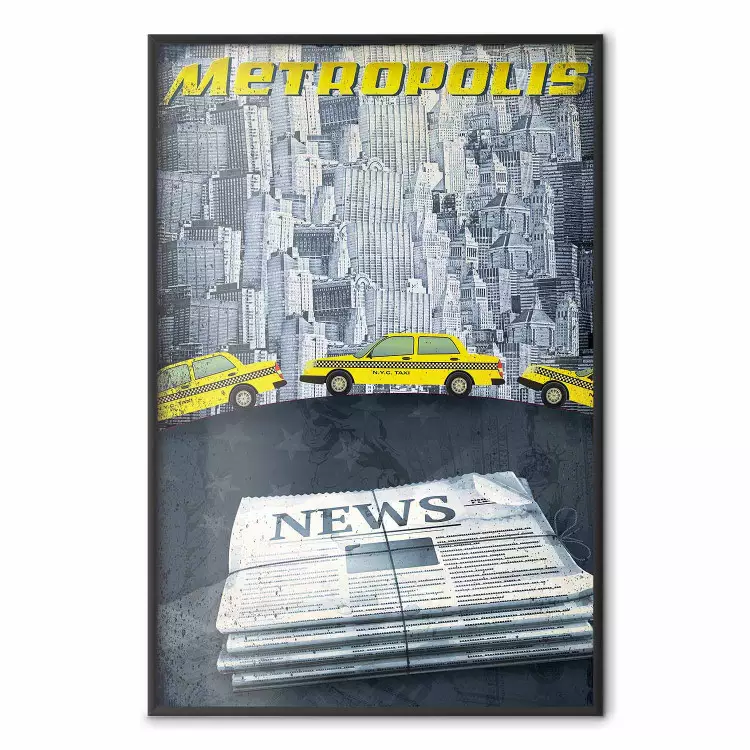 Metropole - Zeitung & gelbe Autos vor Hochhäusern