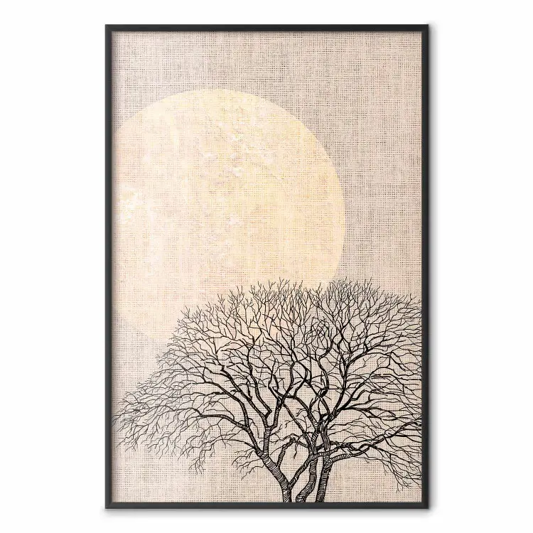 Morgenvolle Mond - Baum und gelber Mond auf Stofftextur