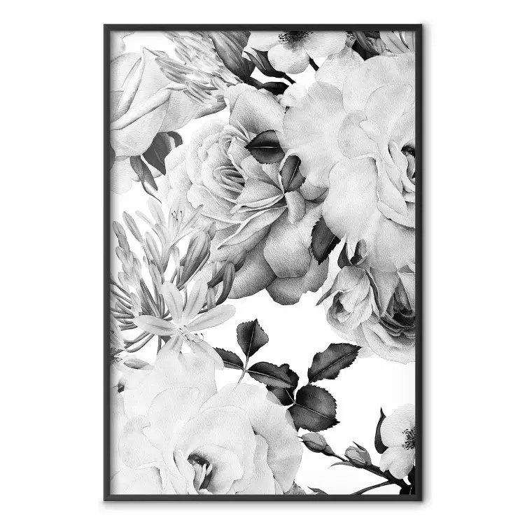 Einfarbige Blumen - Schwarz-weißes Muster auf Weiß
