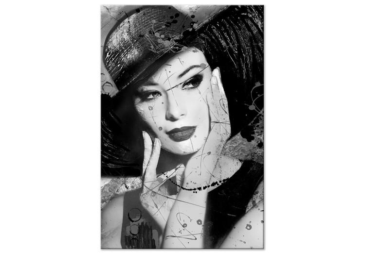 Leinwandbild Frau im Hut - Schwarzweiß-Porträt einer Frau im Retro- Stil