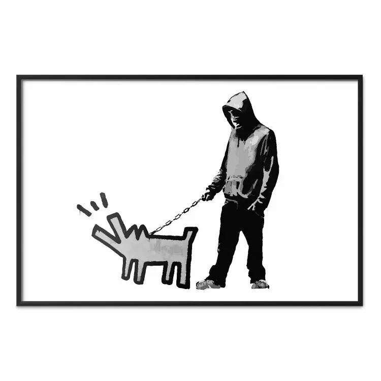 Hundekunst - Figur mit Hund im Banksy-Stil