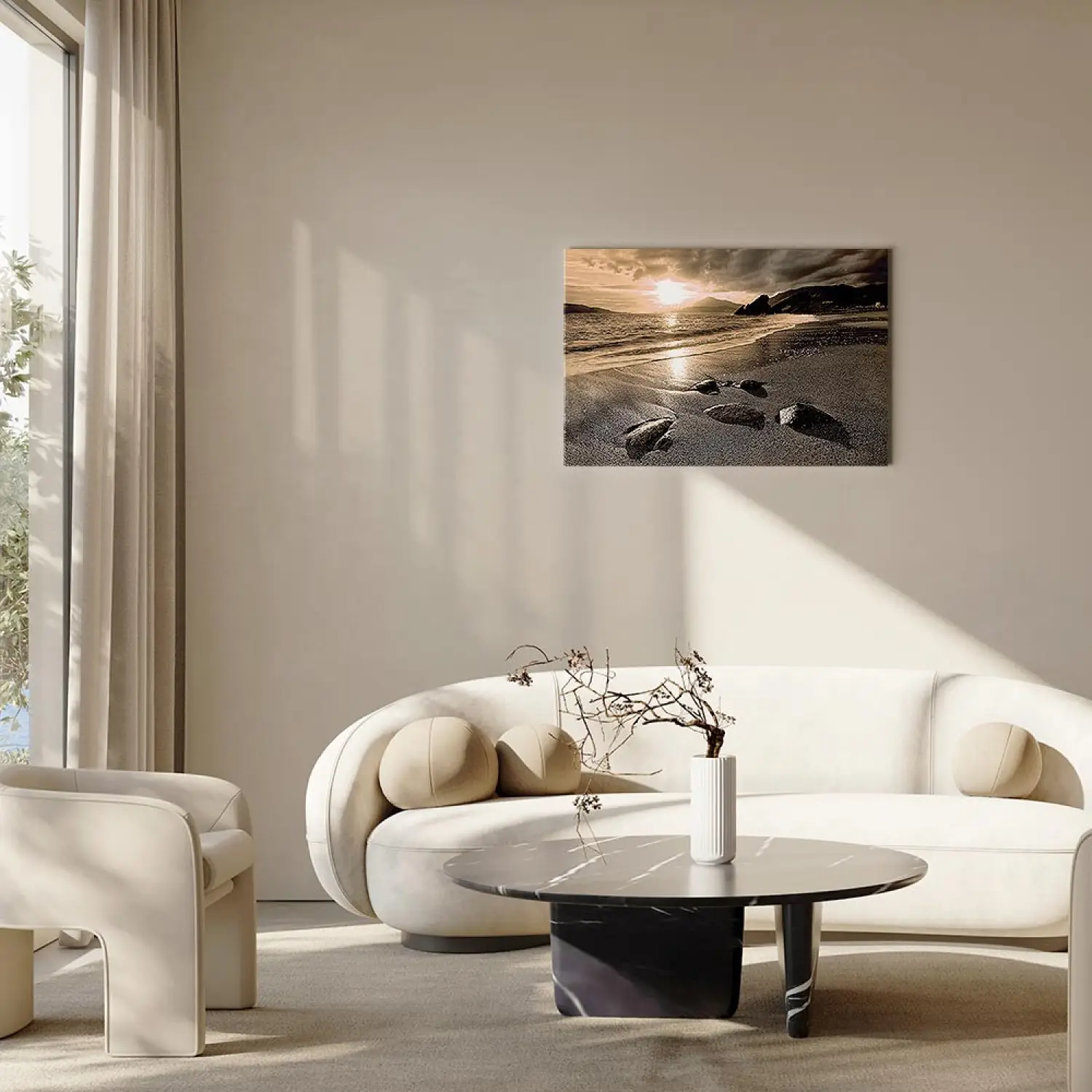 Sinus Art Wandbild Leinwand – 60x60 Cm, Sepia-Foto Von Neapel Bei Sonnenuntergang, Fertig Auf Keilrahmen