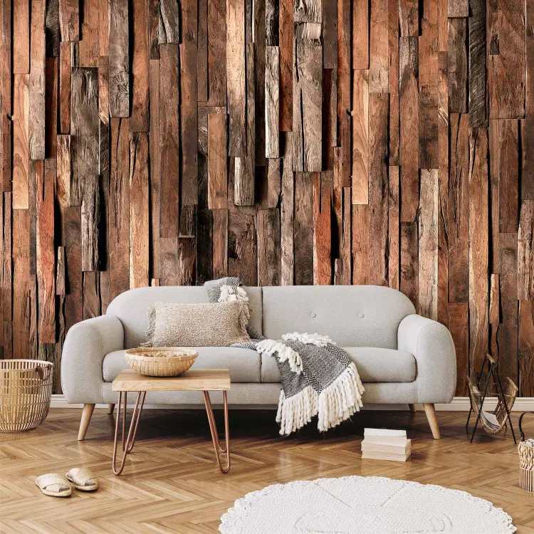 Brauner Holzvorhang - Wand aus nebeneinander befestigten Holzbrettern