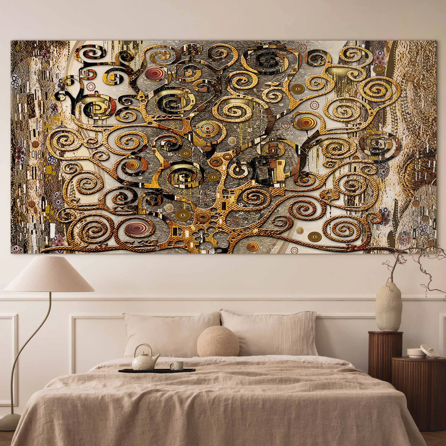 Tableau Décoratif Abstrait Grand Format Sur Toile – Motif Or Et Noir – Personnalisable En Taille – Prêt à Accrocher – Moderne Et UV Résistant