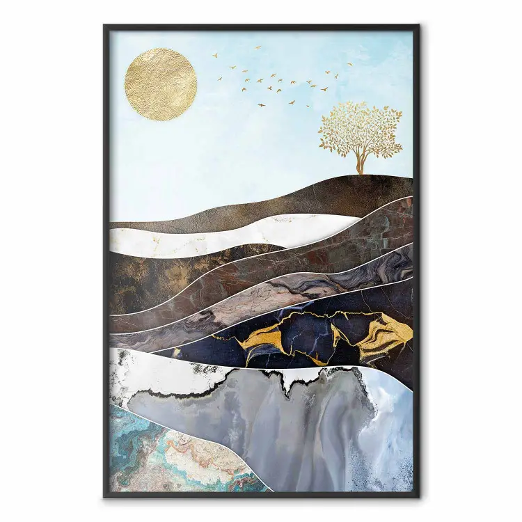 Erdschichten - Abstrakte Landschaft mit goldenem Sonnenlicht und Baum