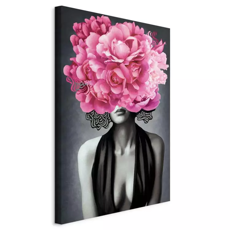 Noir-Frau (1-teilig) Hochformat - Porträt einer Frau mit Pflanzenmotiv
