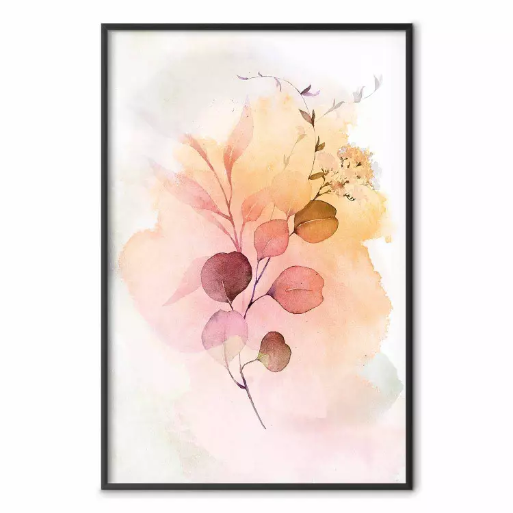 Aquarellzweig - Pflanze mit Blättern auf abstrakten Farben