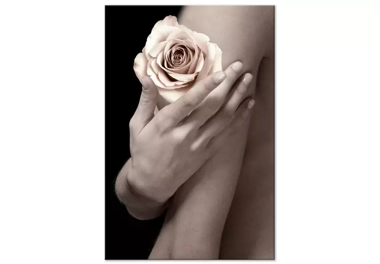 Rose in der Hand - Foto einer Frau, die eine Blume hält