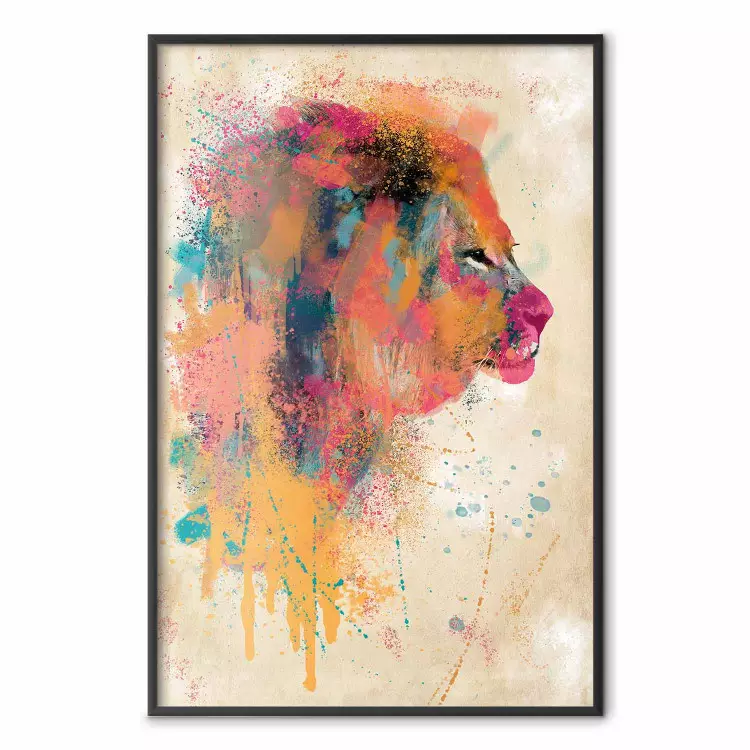Aquarellöwe - Bunte abstrakte Komposition mit wildem Tier