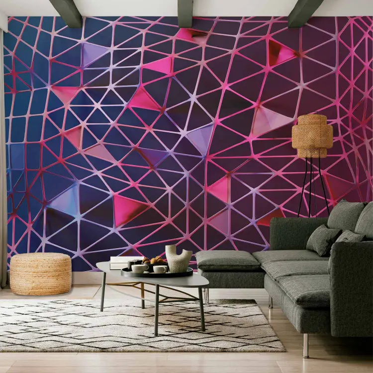 Geometrisches Netz - Dreiecksverbindungen in Violetttönen und Rosa