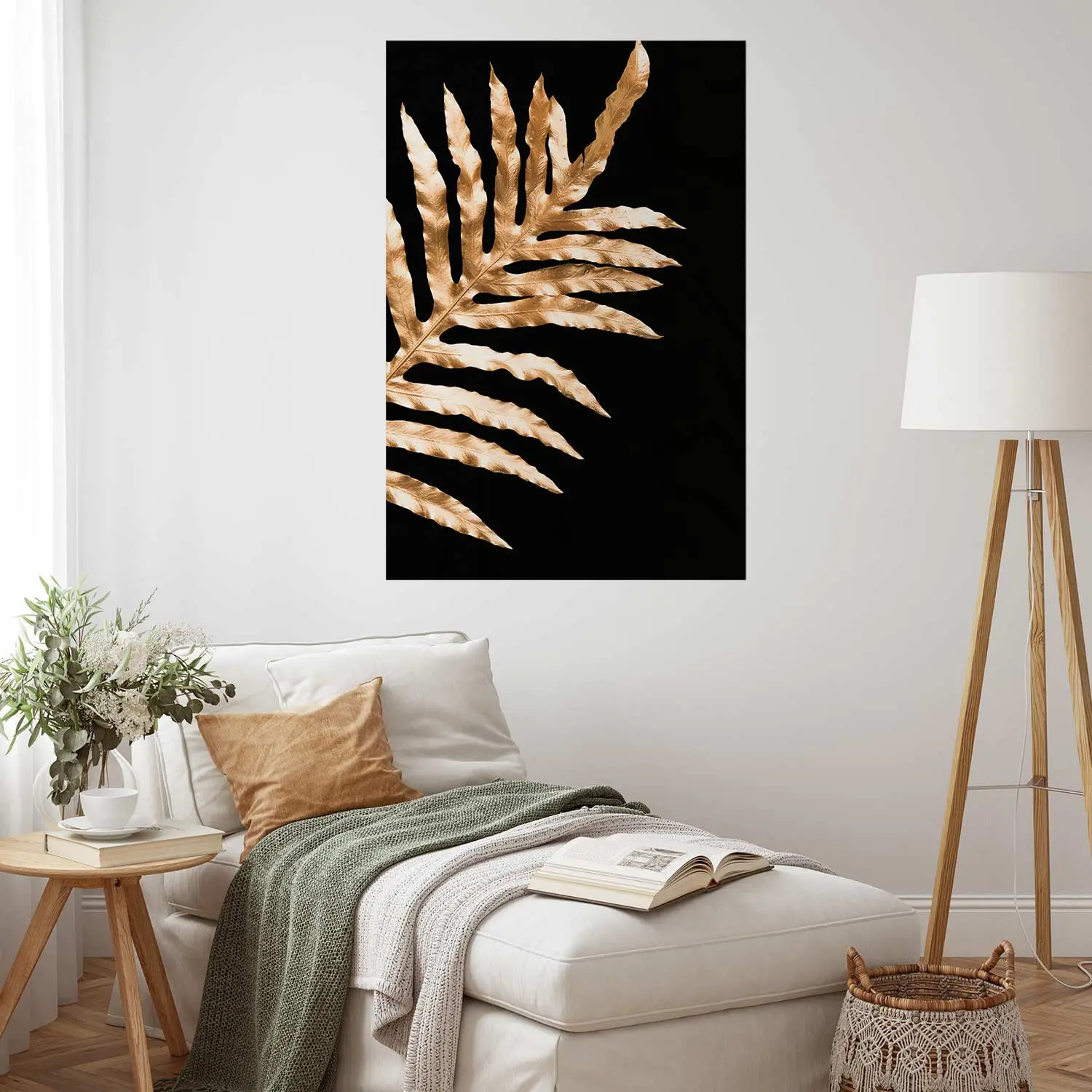 Poster Magischer Farn - Goldene Farnkomposition auf schwarzem Hintergrund -  Poster - bimago