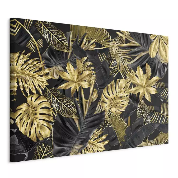 Gold-schwarze, tropische Blätter - Landschaft mit einem Pflanzenmotiv