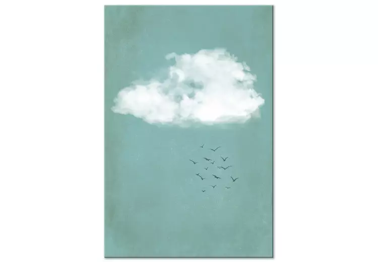 Wolken und Vögel - Pastell-Landschaftshimmel im Japandi-Stil