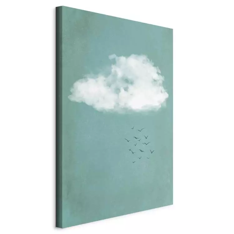 Wolken und Vögel - Pastell-Landschaftshimmel im Japandi-Stil