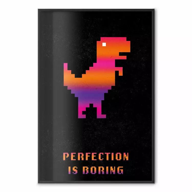 Perfektion ist langweilig - Pixel-Dinosaurier auf Schwarz
