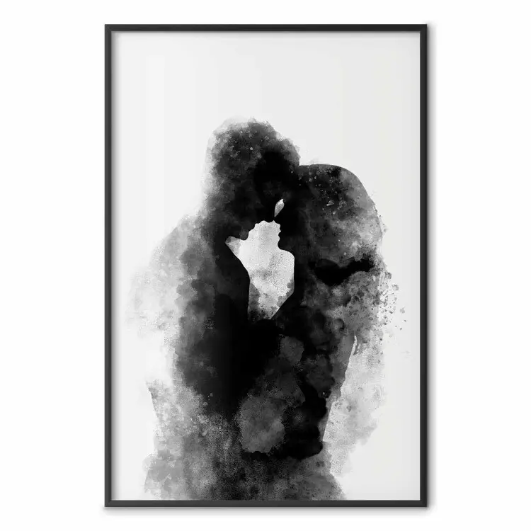 Erinnerung an einen Kuss - Schwarzes verliebtes Paar in Aquarellmotiv