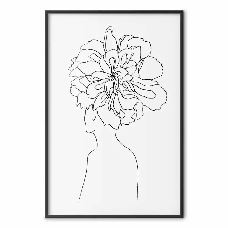 Zentrum der Erinnerungen - Linienzeichnung Frau mit Blumen