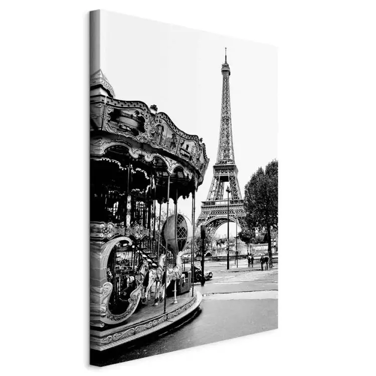 Karussell beim Eiffelturm - Schwarz-Weiß-Grafik von Paris
