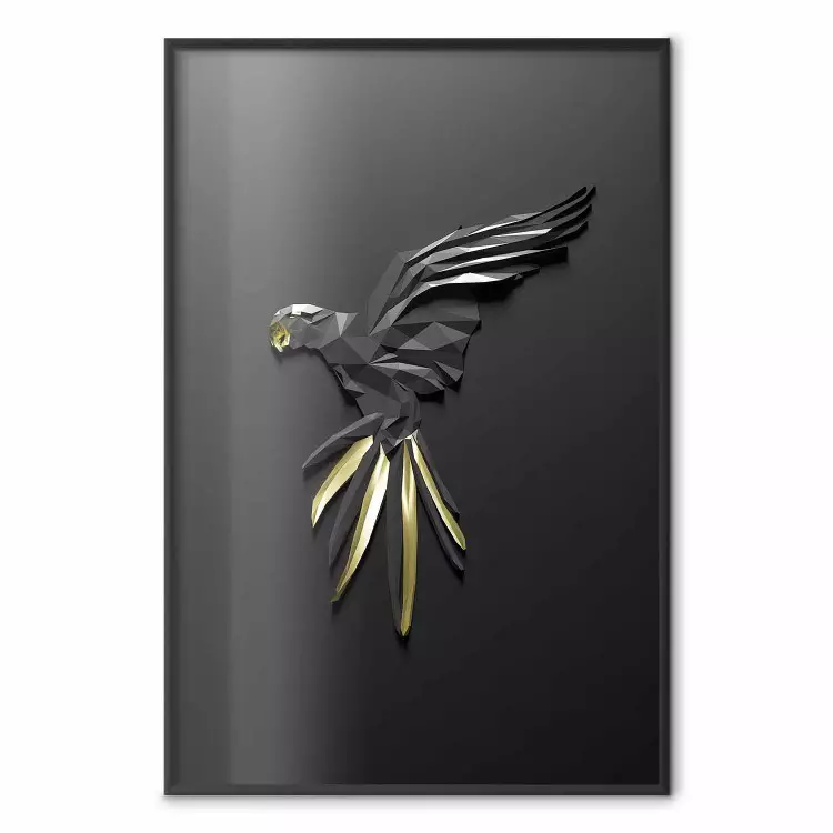 Schwarzer Papagei - Abstrakte Figur eines Vogels mit goldenen Details