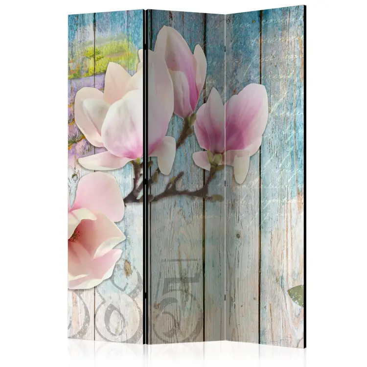 Rosa Blumen auf Holz - Aquarellcollage und Holz