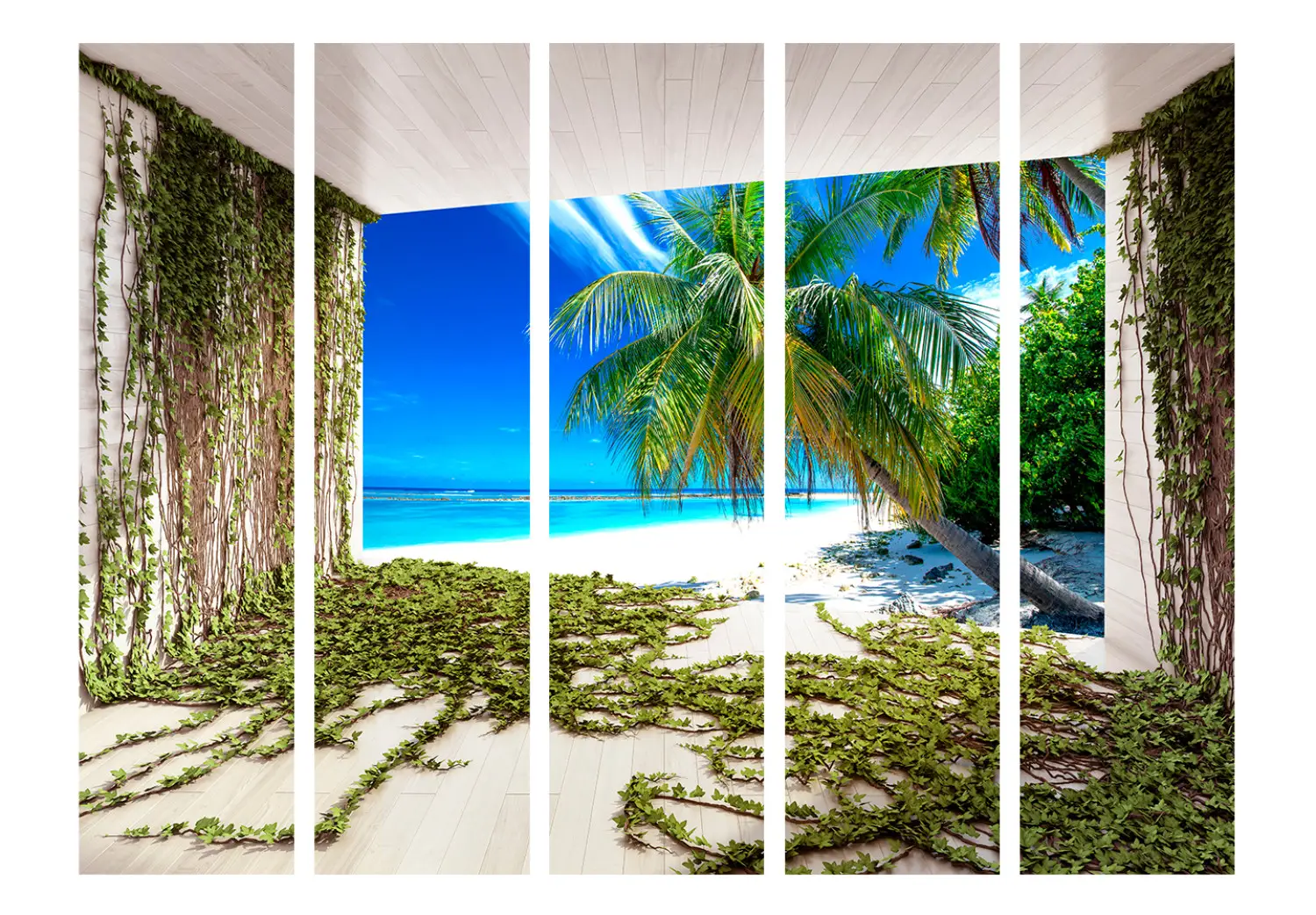 Trennwand Strand und Efeu II - Blick auf Palmen und Meer - Paravents -  bimago