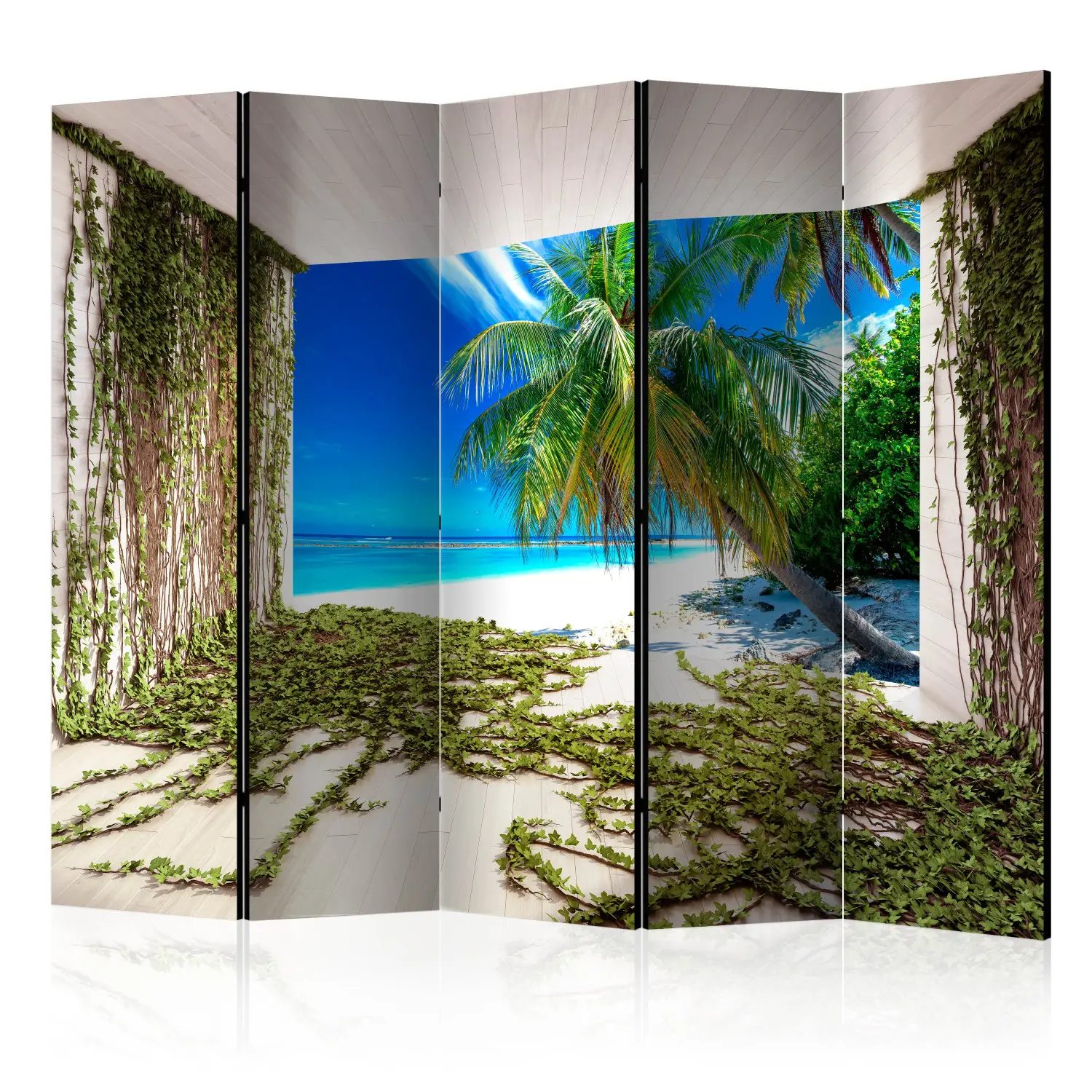 Trennwand Strand und Efeu II - Blick auf Palmen und Meer - Paravents -  bimago