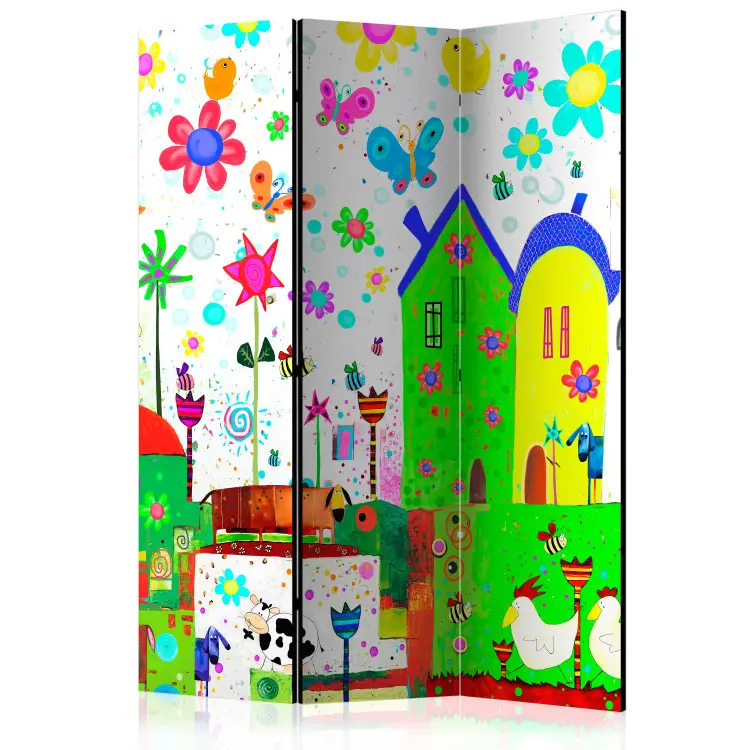 Froher Bauernhof - Bunte Architektur mit Blumen und Tieren