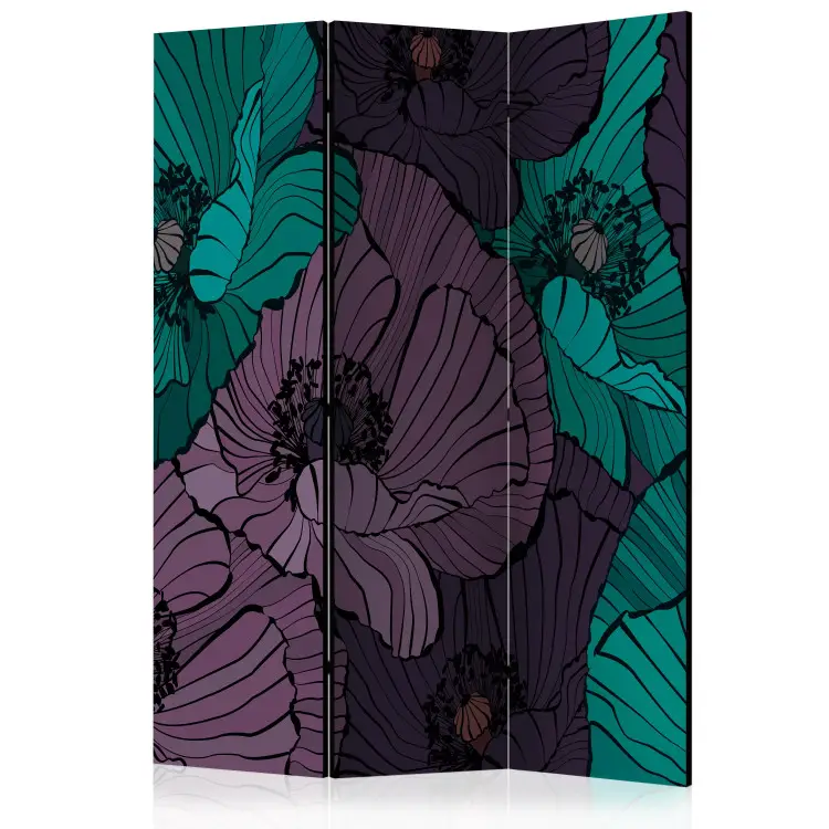 Blumenkasten - Blaue und lila Mohnblumen im Comic-Stil