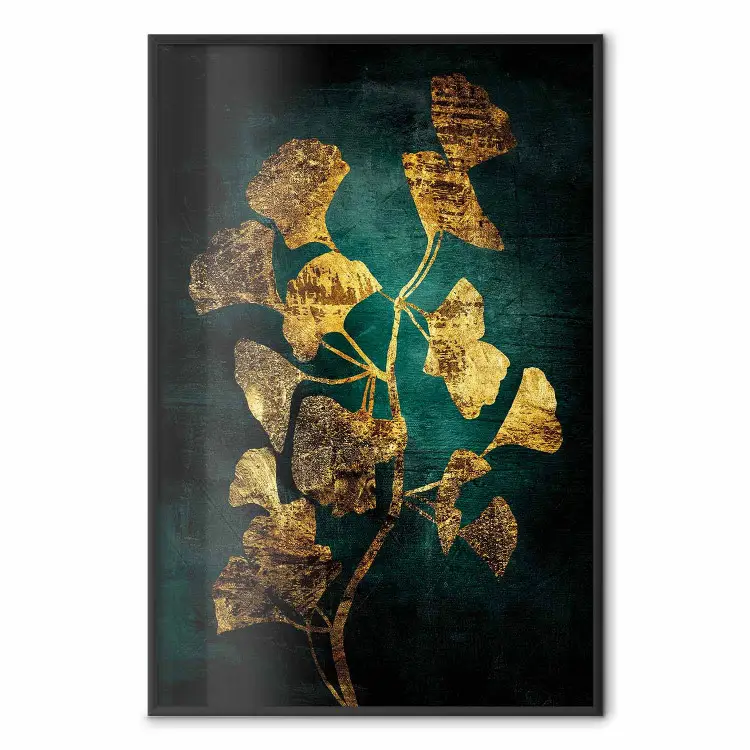 Ausladender Glanz - Abstrakte goldene Pflanze auf grüner Textur