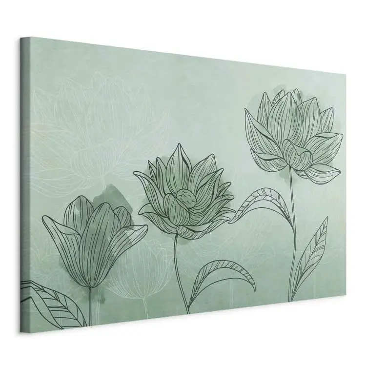 Blumiges Trio - Abstraktion mit floristischem Motiv auf Aquamarin