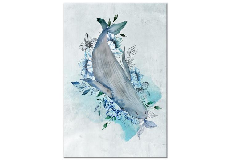 Leinwandbild Wal in Blumen - Abstraktion mit dem Meeressäugetier auf Blumen