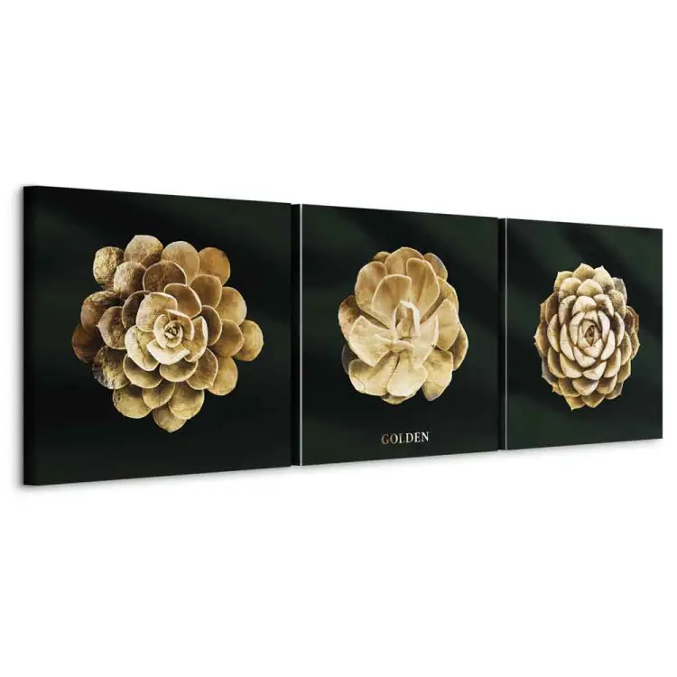 Kostbare Sukkulenten (3-teilig) - Goldene Blumen im Glamour-Stil
